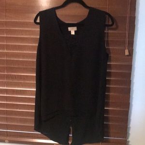 Black loft blouse tank with lace inlay